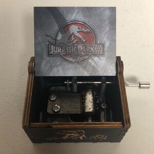 Jurassic Park Hand Crank Wooden Music Box Grey Black Movie 90s